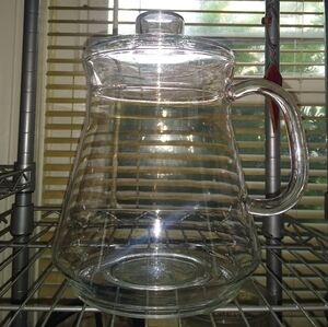 Vintage Clear Glass Teapot with Lid Punch Iced Tea Coffee Lidded Juice Pitcher